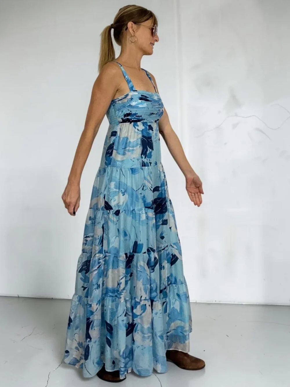 Abercrombie and Fitch Floral Tiered Maxi Dress SP Petite Blue ALTERED